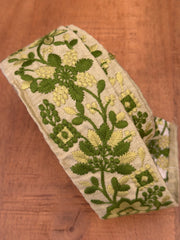 Upcycled Saree Trim – Green Floral