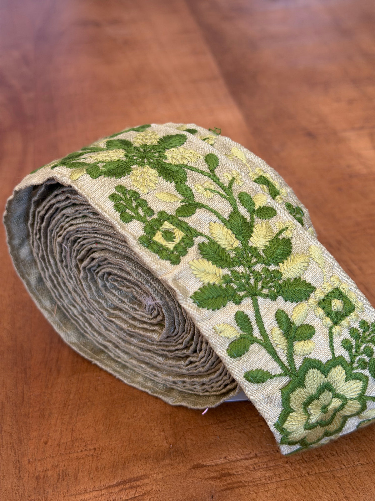 Upcycled Saree Trim – Green Floral