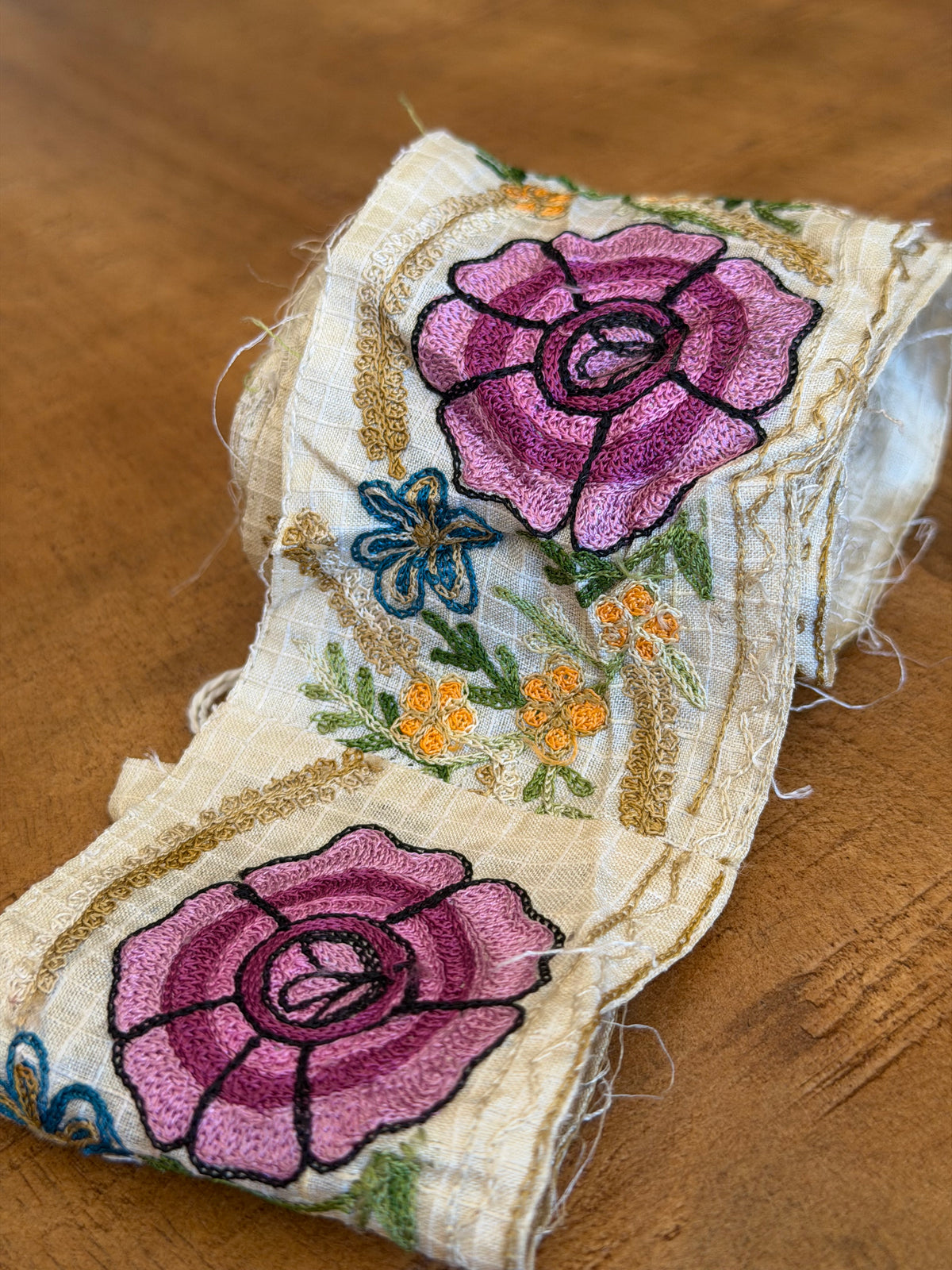 Upcycled Saree Trim – Mauve/Pink Floral