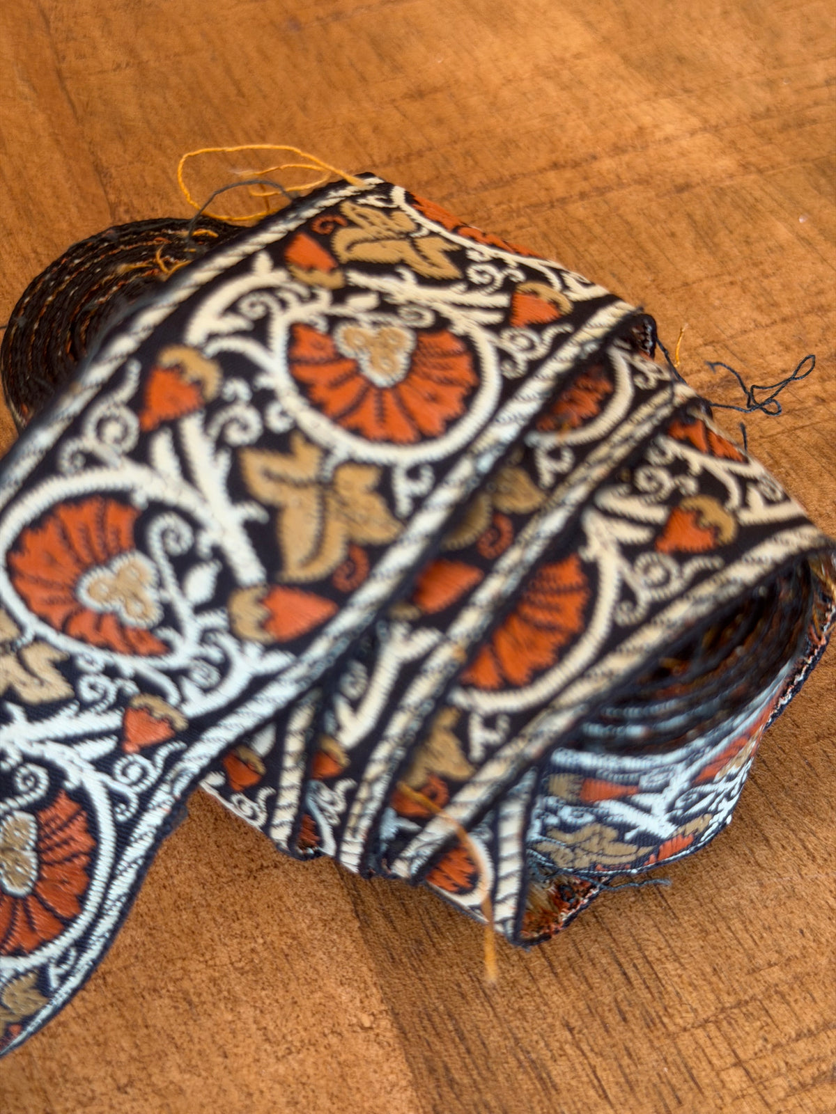 Upcycled Saree Trim – Orange & Black Embellishing