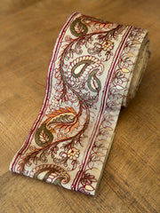 Upcycled Saree Trim – Orange & Green Paisley