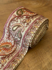 Upcycled Saree Trim – Orange & Green Paisley