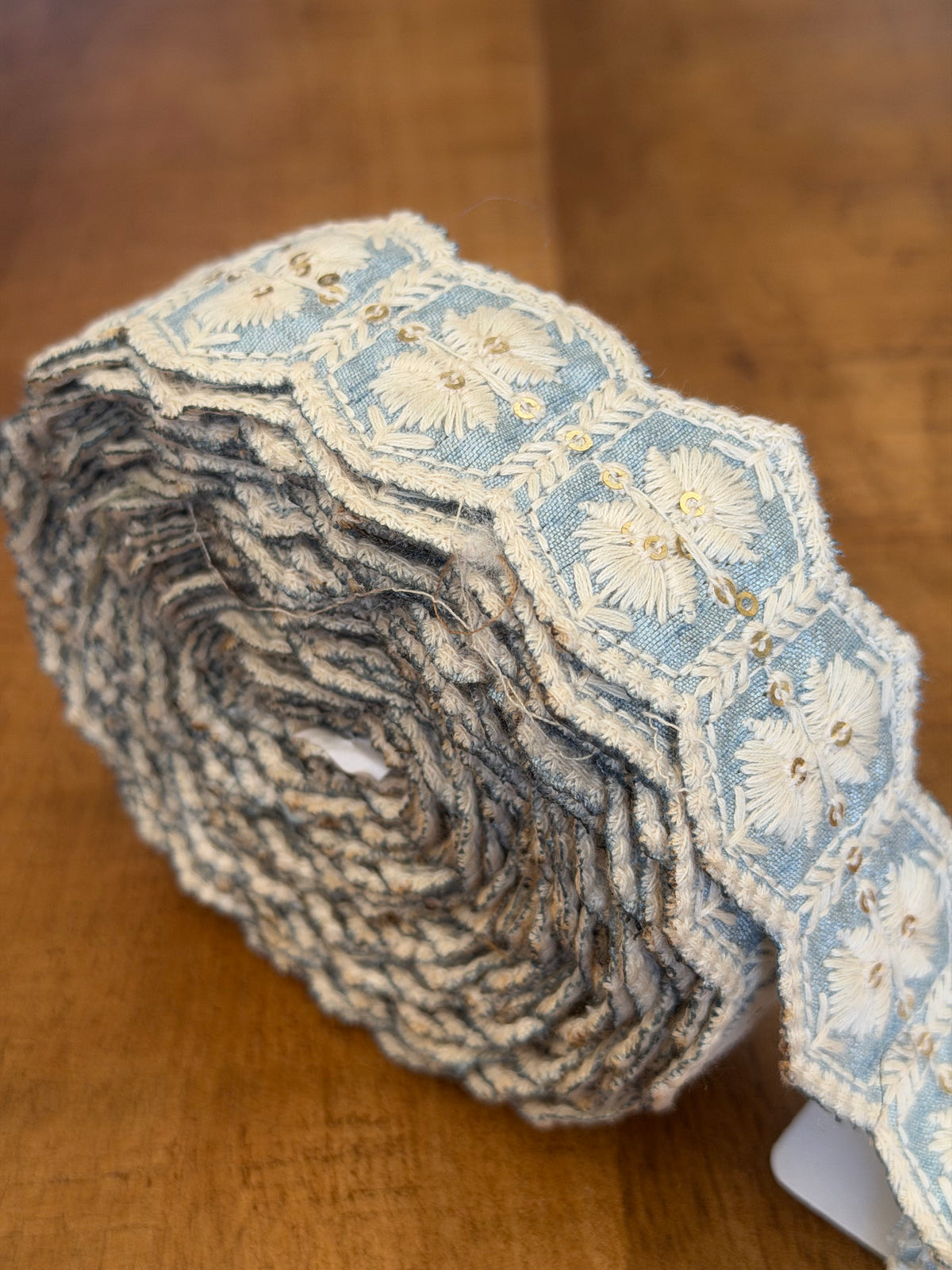 Upcycled Saree Trim – Pale Blue With White Floral