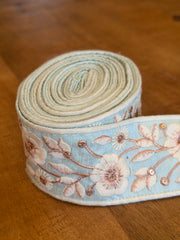 Upcycled Saree Trim – Pale Blue With White Floral