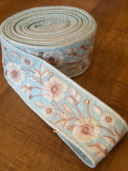 Upcycled Saree Trim – Pale Blue With White Floral