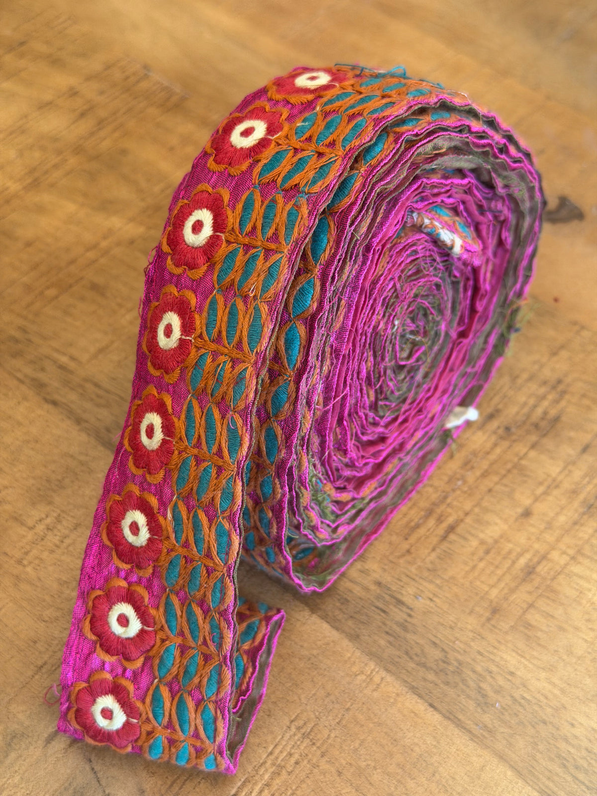 Upcycled Saree Trim – Pink Flower Garden