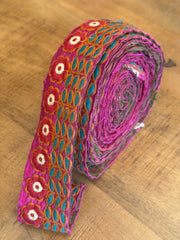 Upcycled Saree Trim – Pink Flower Garden