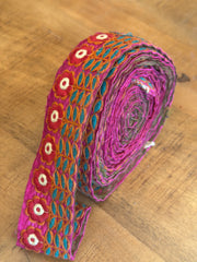 Upcycled Saree Trim – Pink Flower Garden