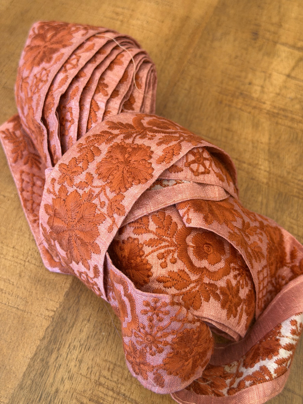 Upcycled Saree Trim – Pink With Orange Floral