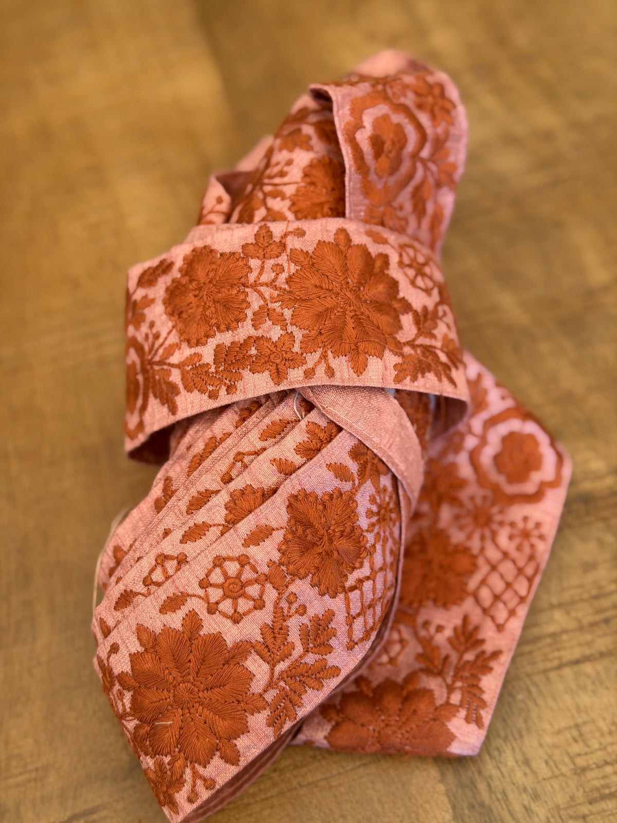 Upcycled Saree Trim – Pink With Orange Floral