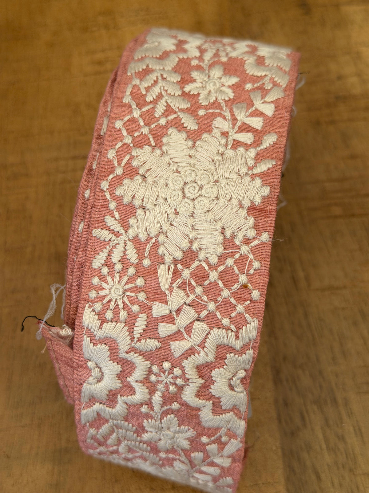 Upcycled Saree Trim – Pink With White Floral