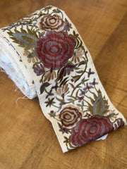 Upcycled Saree Trim – Red Floral On Cream