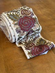Upcycled Saree Trim – Red Floral On Cream