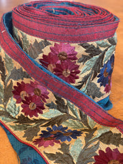 Upcycled Saree Trim – Rich Maroon and Blue Floral
