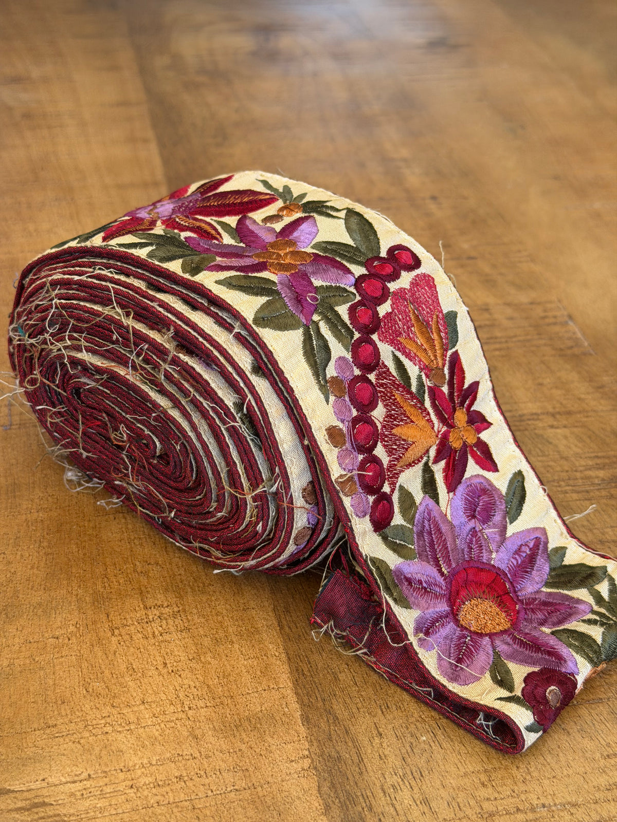 Upcycled Saree Trim – Rich Mauve Floral