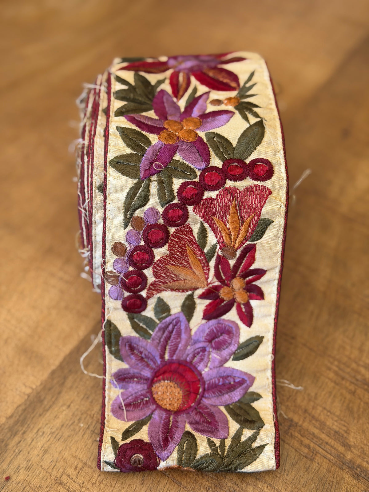 Upcycled Saree Trim – Rich Mauve Floral