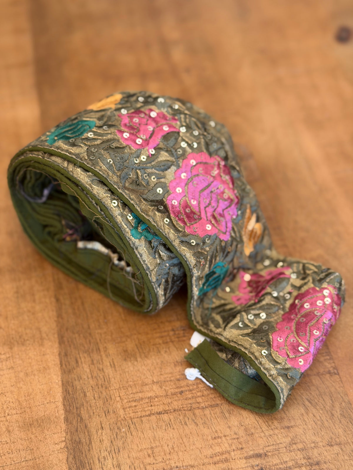 Upcycled Saree Trim – Sequin Roses