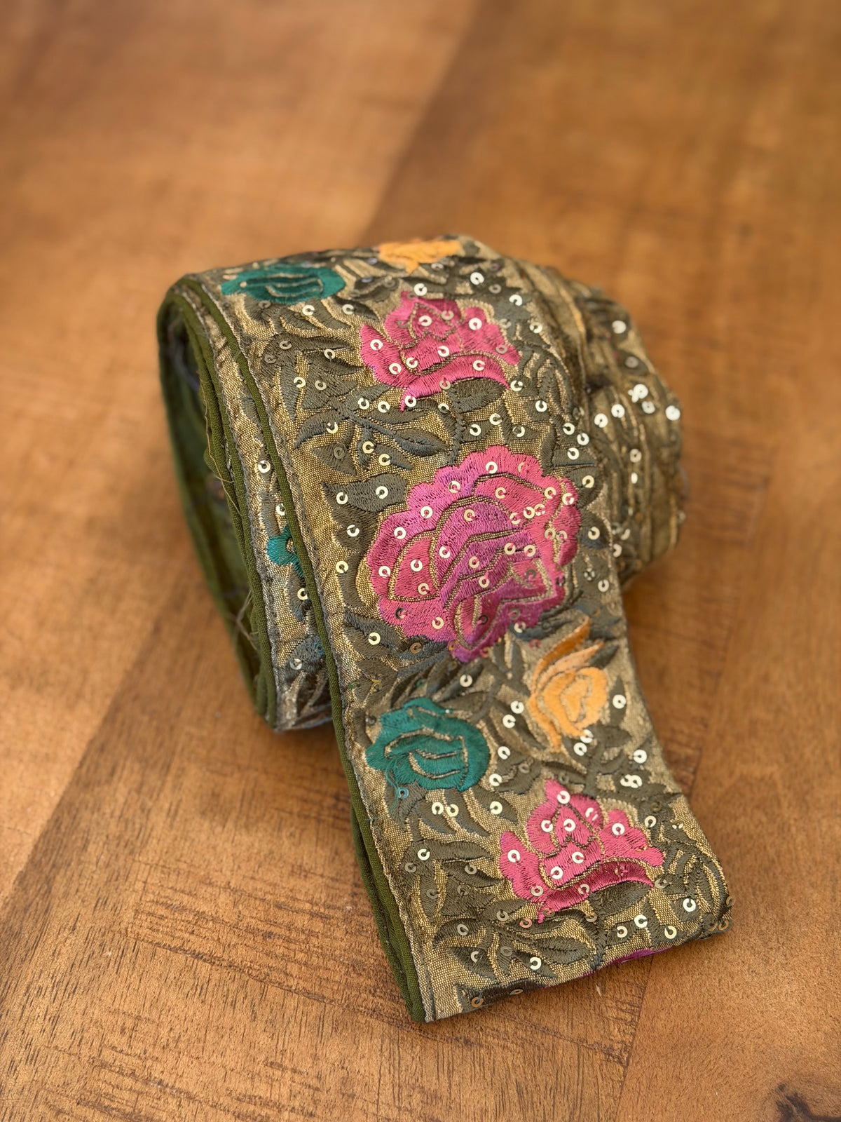 Upcycled Saree Trim – Sequin Roses