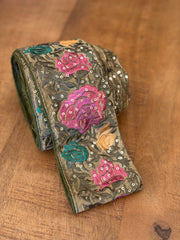 Upcycled Saree Trim – Sequin Roses