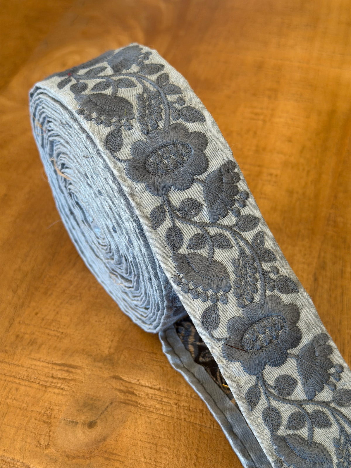 Upcycled Saree Trim – Slate Blue Floral