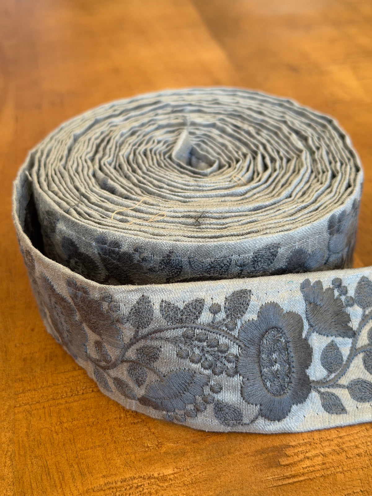 Upcycled Saree Trim – Slate Blue Floral