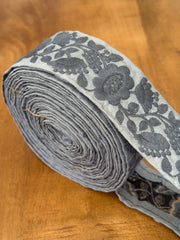 Upcycled Saree Trim – Slate Blue Floral