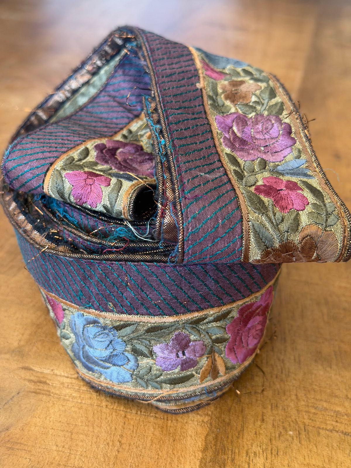 Upcycled Saree Trim – Spring Blue & Pink Florals Embellishing
