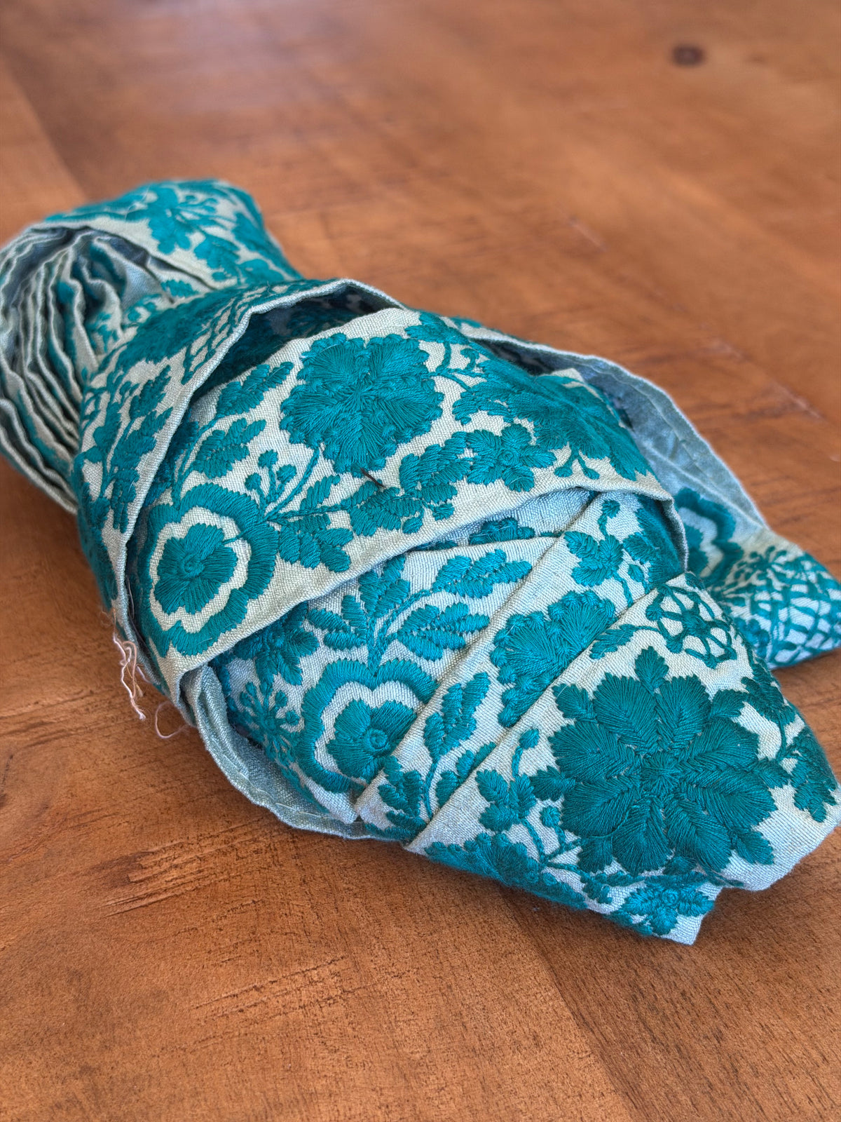 Upcycled Saree Trim – Turquoise Floral