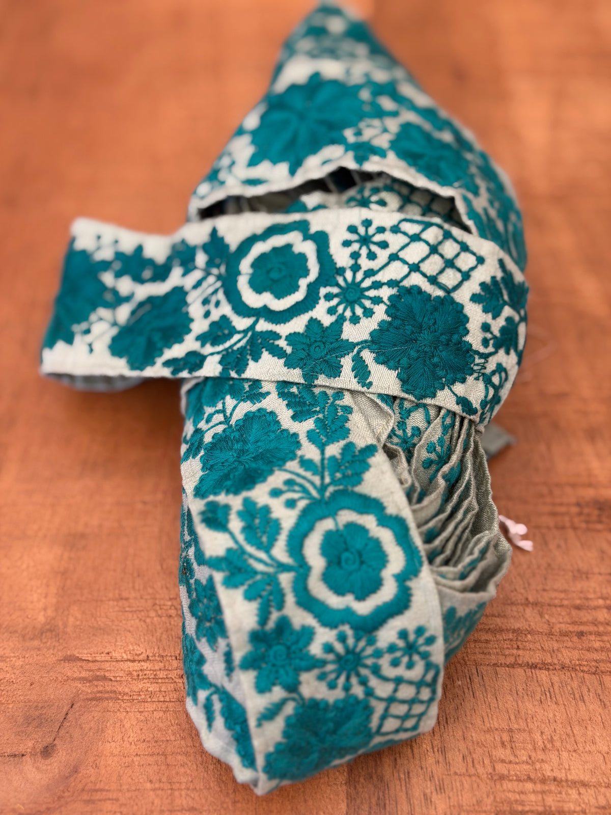 Upcycled Saree Trim – Turquoise Floral
