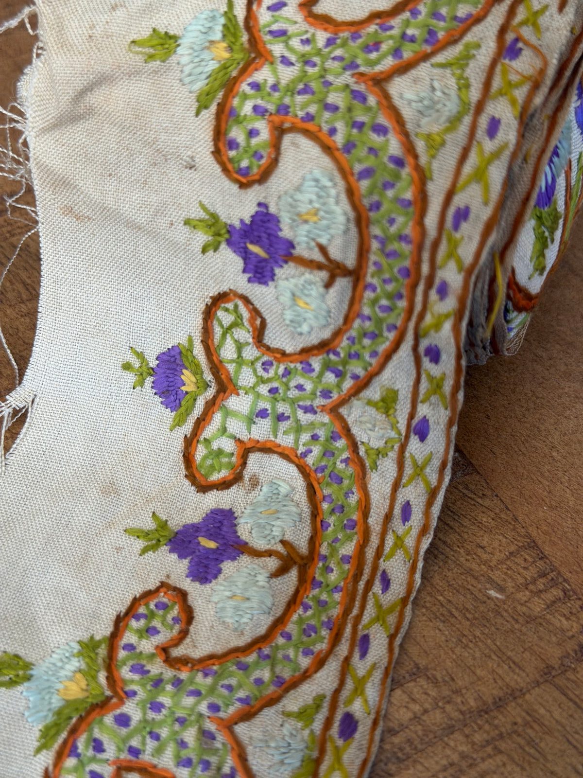 Upcyled Saree Trim – Beige & Purple Hand Stitched