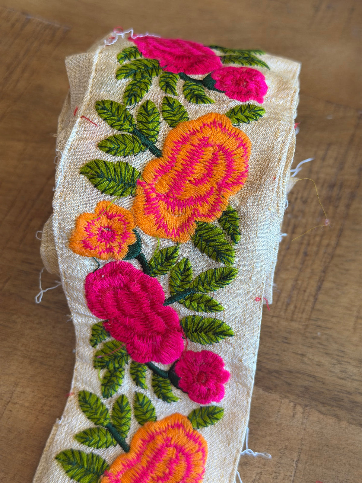 Upcyled Saree Trim – Orange & Hot Pink Floral