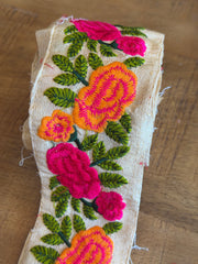 Upcyled Saree Trim – Orange & Hot Pink Floral