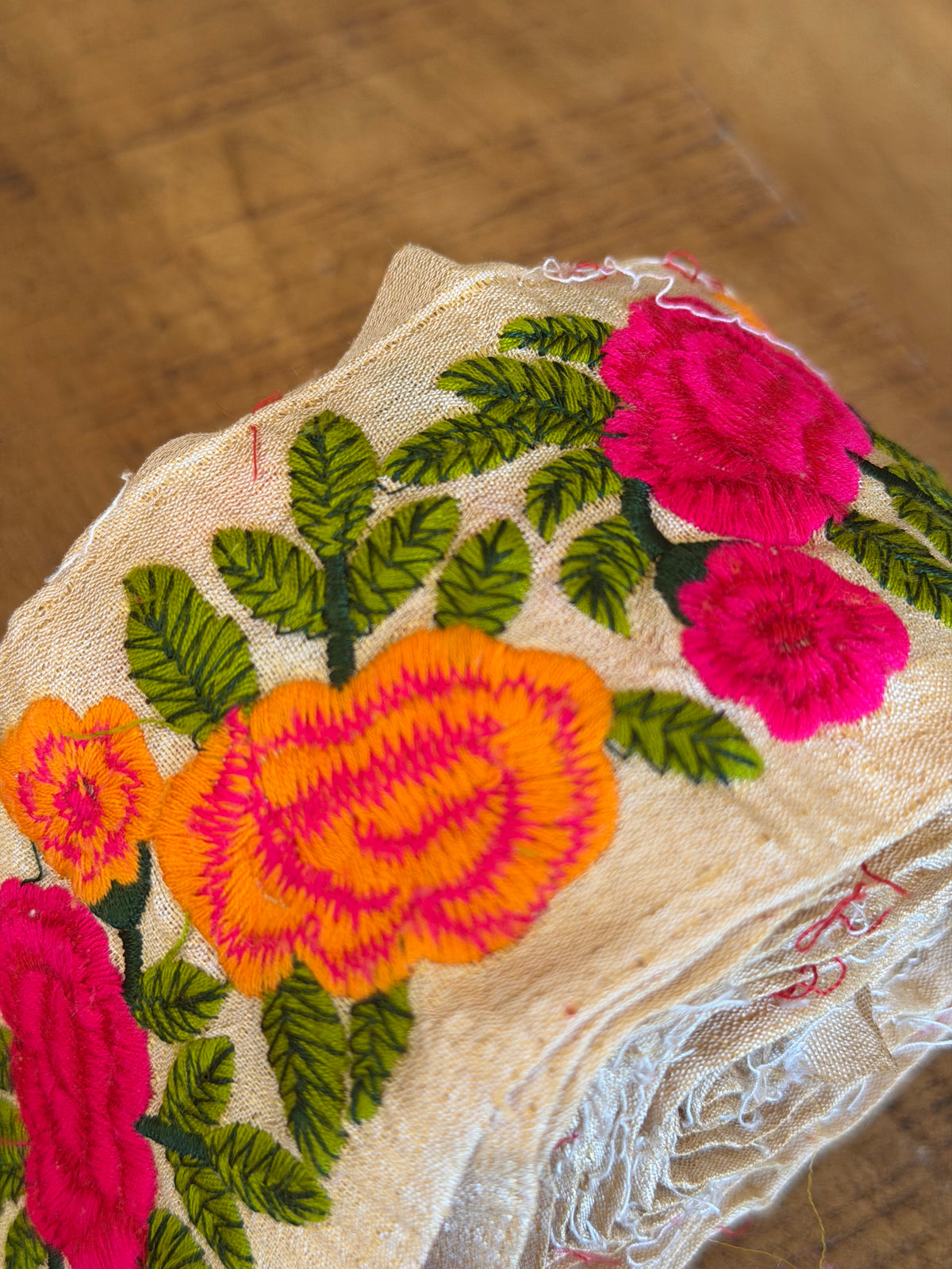 Upcyled Saree Trim – Orange & Hot Pink Floral