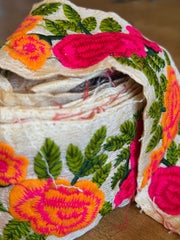 Upcyled Saree Trim – Orange & Hot Pink Floral