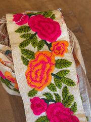 Upcyled Saree Trim – Orange & Hot Pink Floral