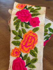 Upcyled Saree Trim – Orange & Hot Pink Floral
