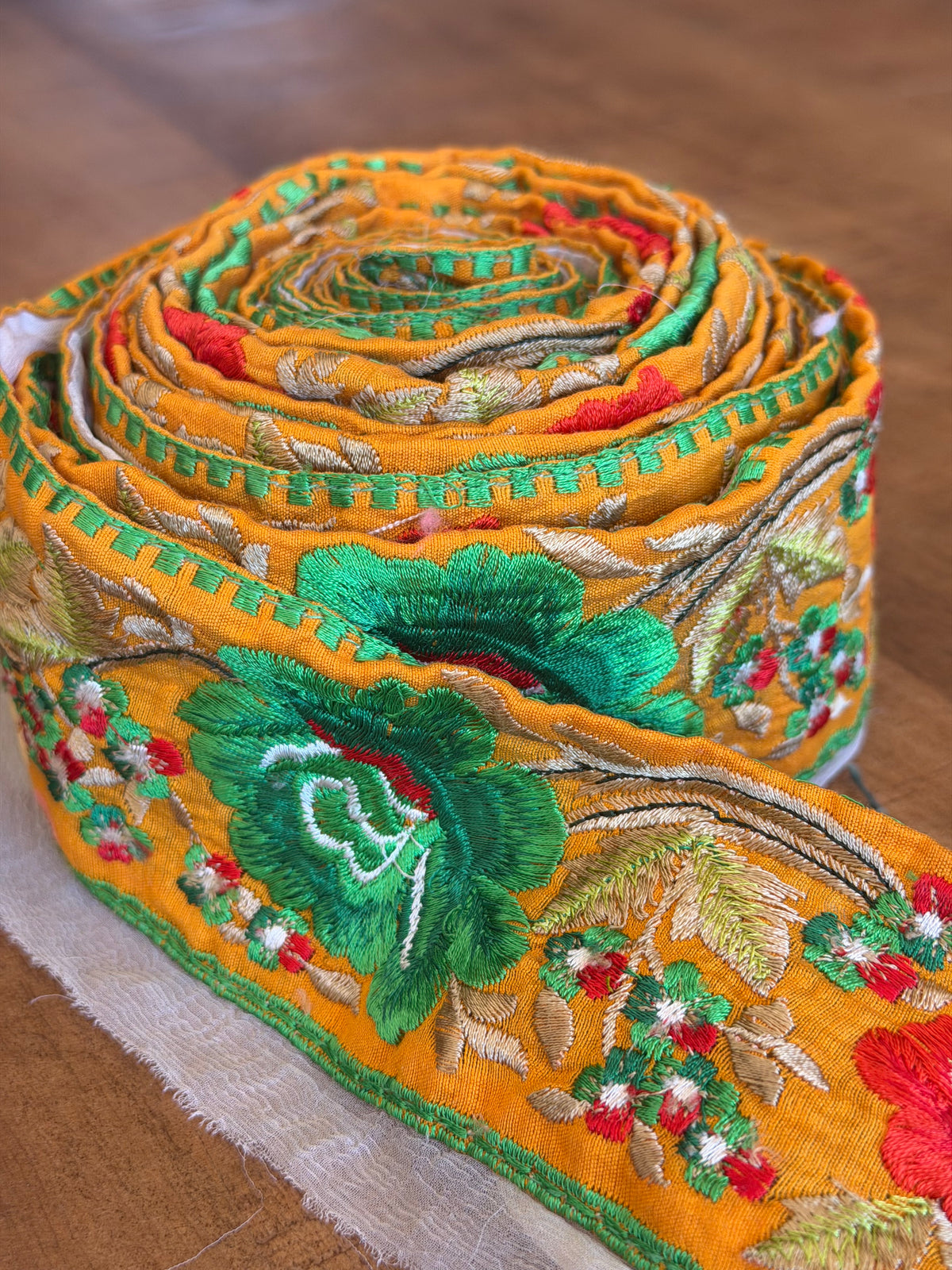 Upcyled Saree Trim – Orange With Green & Red Floral