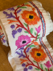 Upcyled Saree Trim – Pink & Orange Flowers Hand Stitched