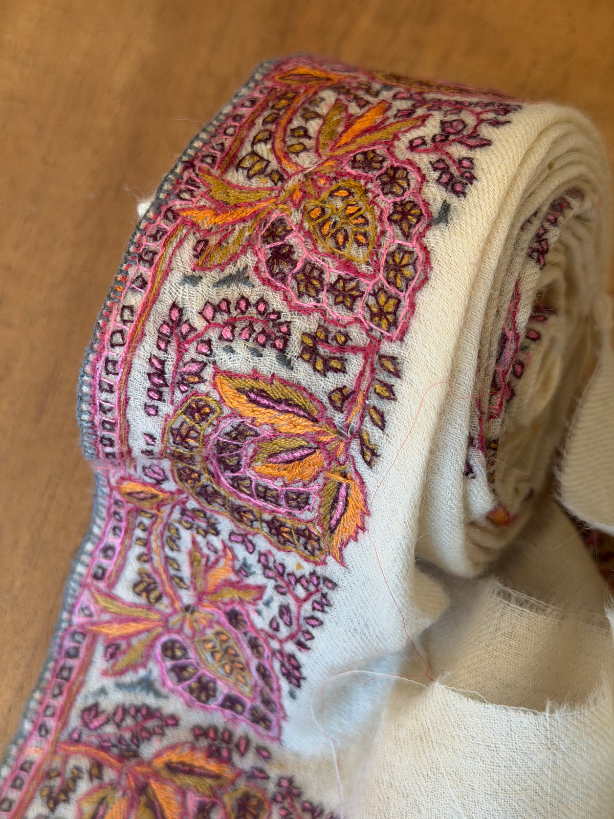 Upcyled Saree Trim – Pink & Orange – Hand Stitched Wool