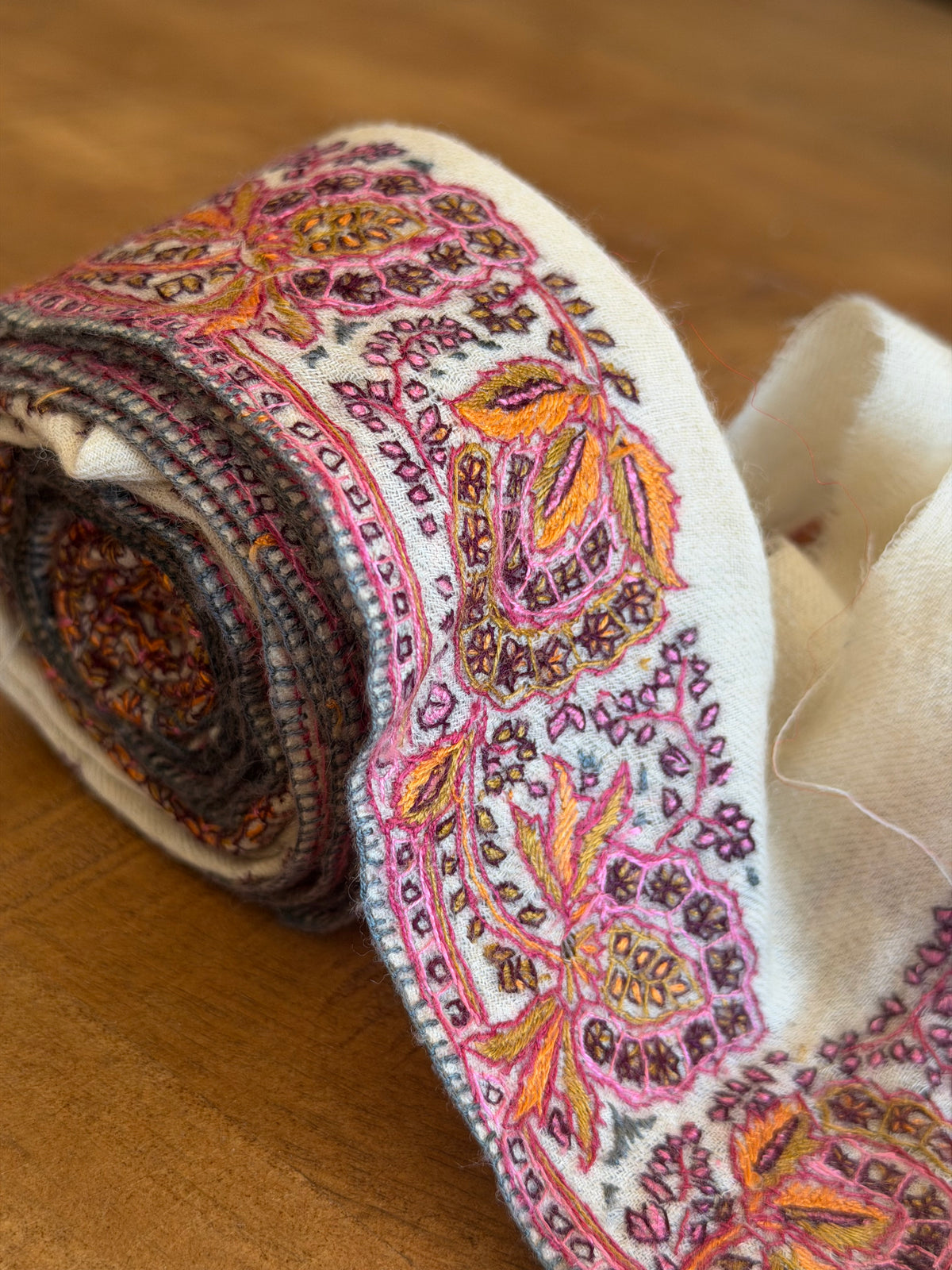 Upcyled Saree Trim – Pink & Orange – Hand Stitched Wool