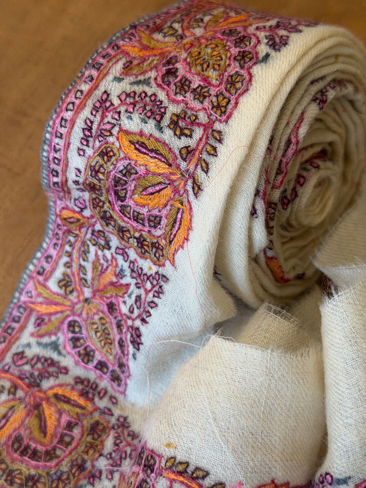 Upcyled Saree Trim – Pink & Orange – Hand Stitched Wool