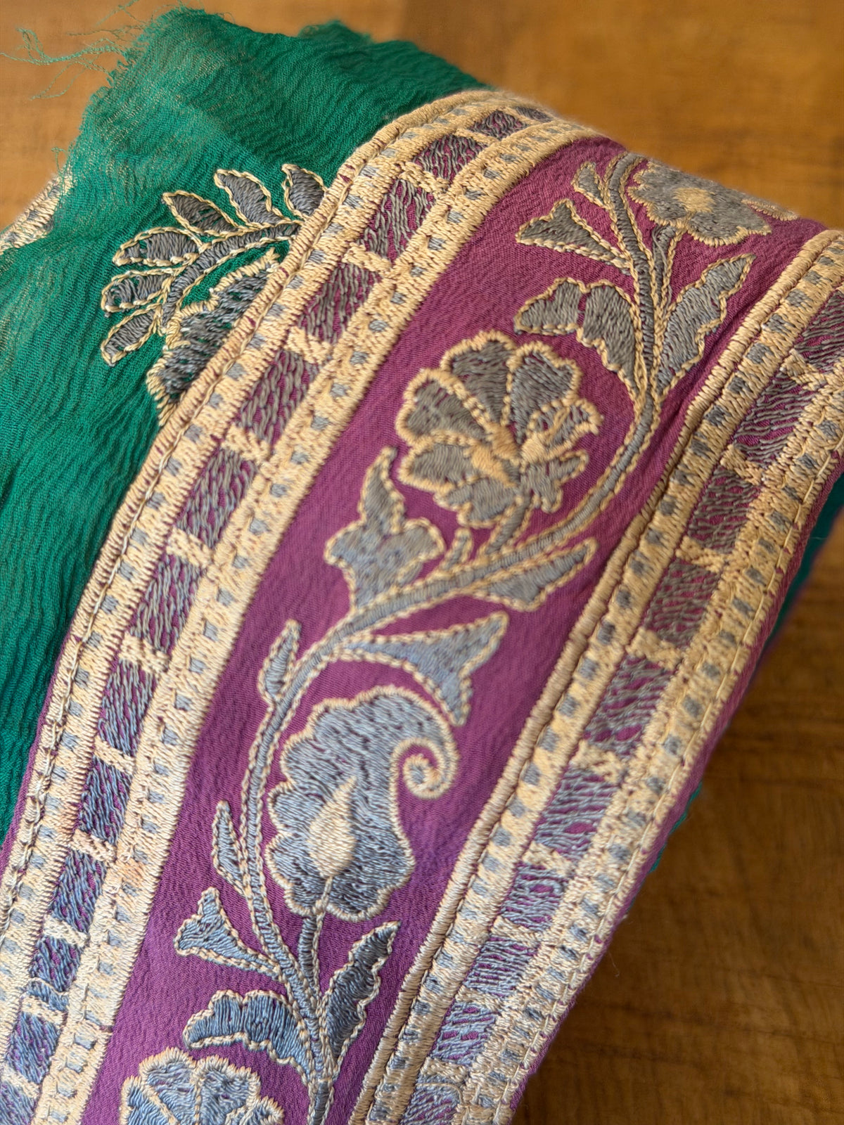 Upcyled Saree Trim – Purple & Gold