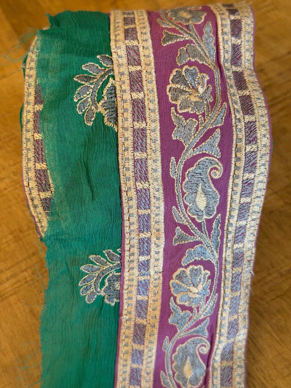Upcyled Saree Trim – Purple & Gold