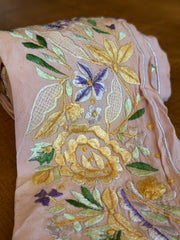 Upcyled Saree Trim – Purple & Yellow Flowers On Soft Pink