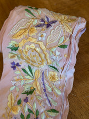 Upcyled Saree Trim – Purple & Yellow Flowers On Soft Pink