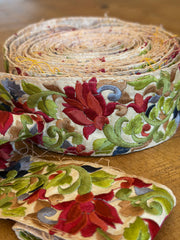 Upcyled Saree Trim – Red & Green Floral