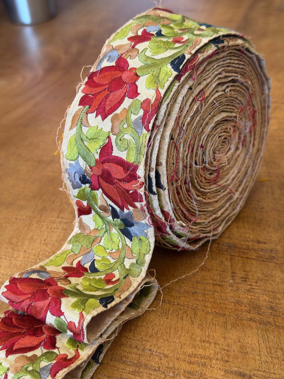 Upcyled Saree Trim – Red & Green Floral