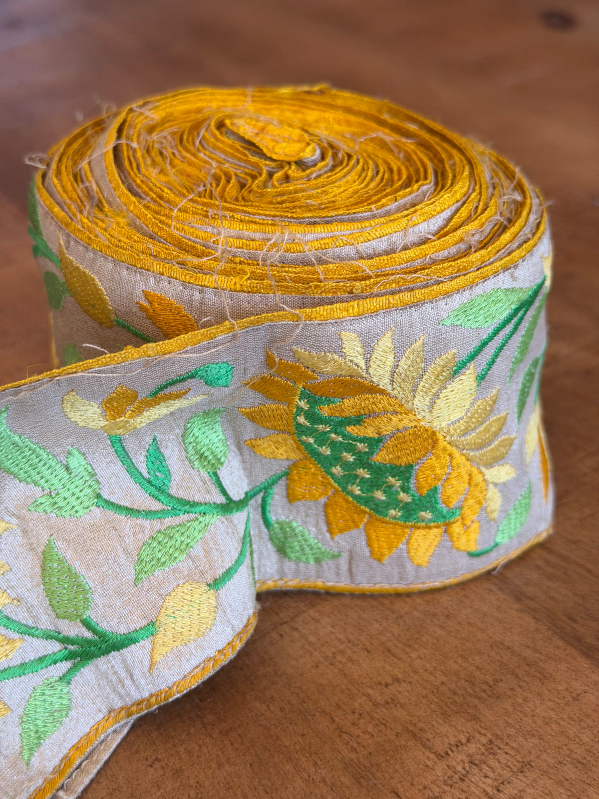 Upcyled Saree Trim – Yellow Sunflowers