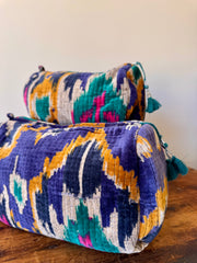 Velvet Makeup Bag – Blue Ikat