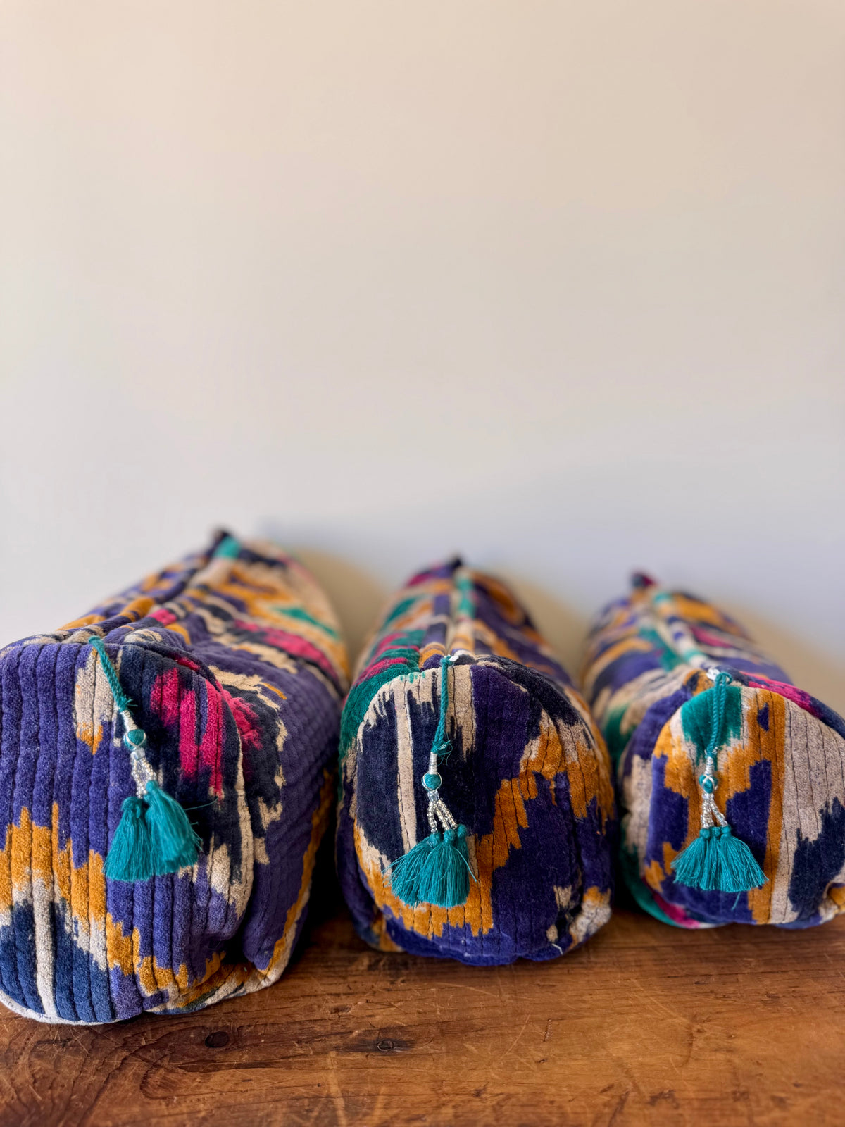 Velvet Makeup Bag – Blue Ikat